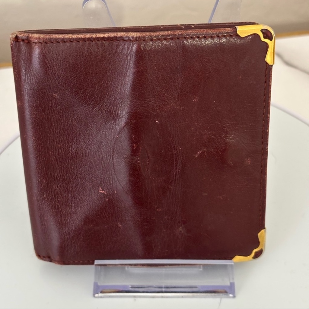 Cartier Burgundy Leather Card Holder With Gold Accents